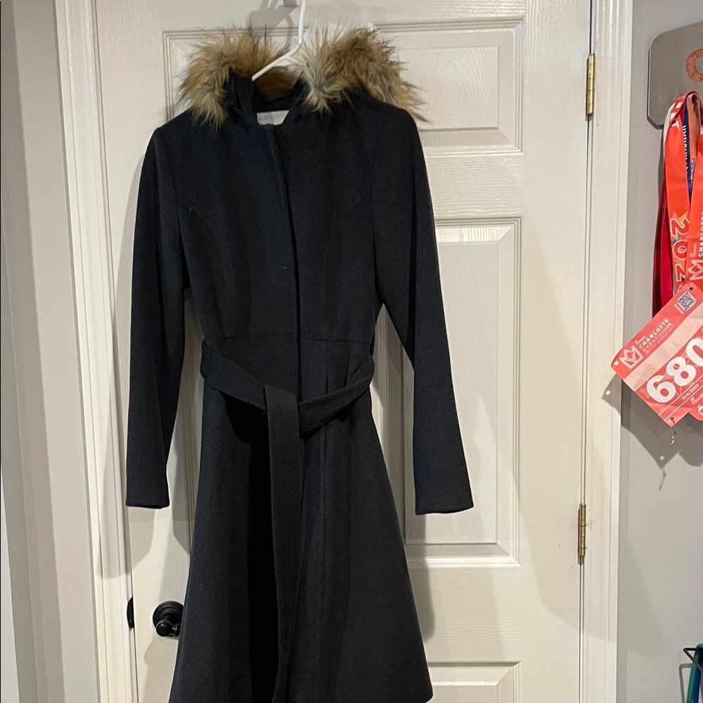 Eliza J Black Coat with Fur Trim